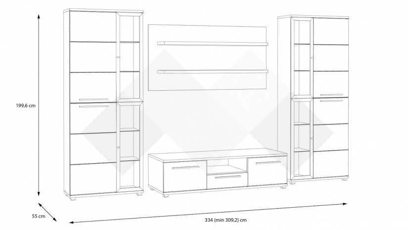 Секция Алистър с витрина дъб артисан с бяло - изглед 2 - МебелМаг Секция Алистър с витрина дъб артисан с бяло - изглед 2
