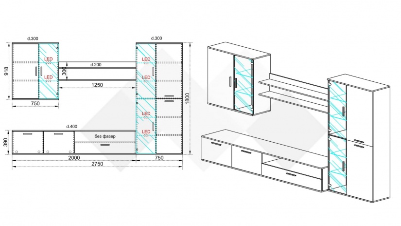 Секция Авелино модулни дъб дакота с мрамор - изглед 3 - МебелМаг Секция Авелино модулни дъб дакота с мрамор - изглед 3