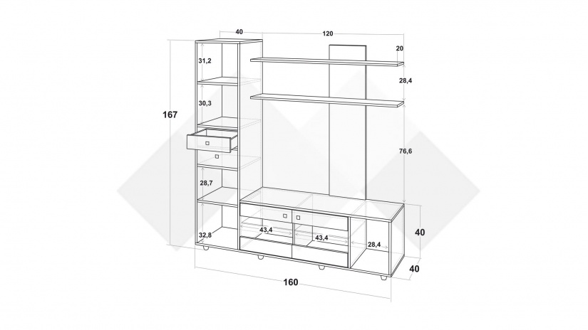 Секция Аверса с витрина златен дъб с антрацит - изглед 3 - МебелМаг Секция Аверса с витрина златен дъб с антрацит - изглед 3