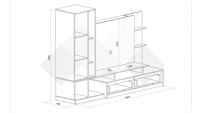 Секция Джаз с гардероб черно с денвър и мрамор - изглед 3 - МебелМаг Секция Джаз с гардероб черно с денвър и мрамор - изглед 3