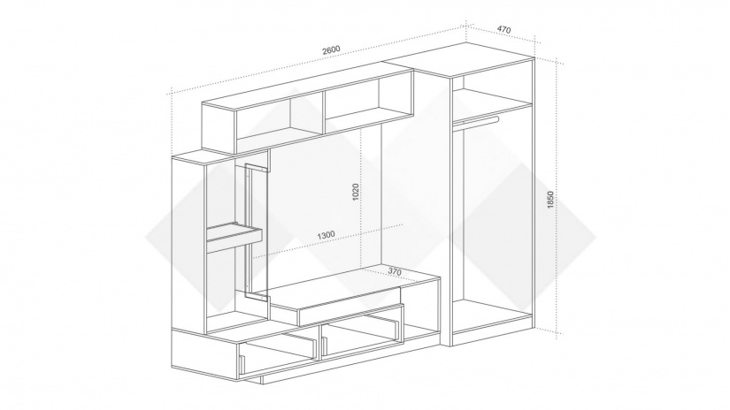 Секция Форте с гардероб дъб евок с графит - изглед 4