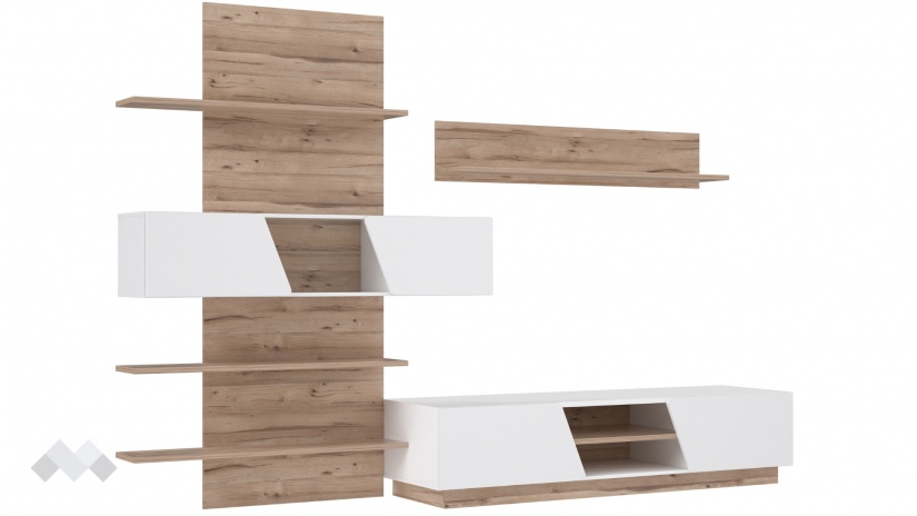 Секция Хулон с LED осветление дъб масина с бяло гланц - изглед 1