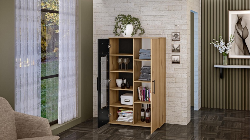 Секция Ламела модулни дъб канела с дъб ламела и черно шагре - изглед 4 - МебелМаг Секция Ламела модулни дъб канела с дъб ламела и черно шагре - изглед 4