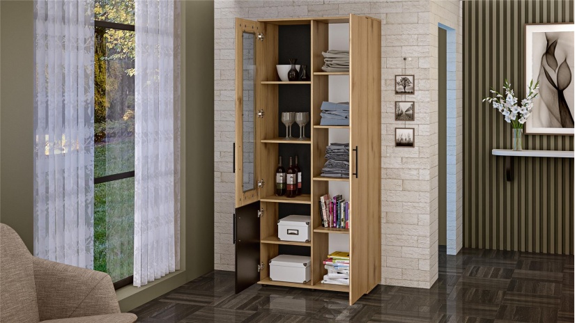 Секция Ламела модулни дъб канела с дъб ламела и черно шагре - изглед 9 - МебелМаг Секция Ламела модулни дъб канела с дъб ламела и черно шагре - изглед 9