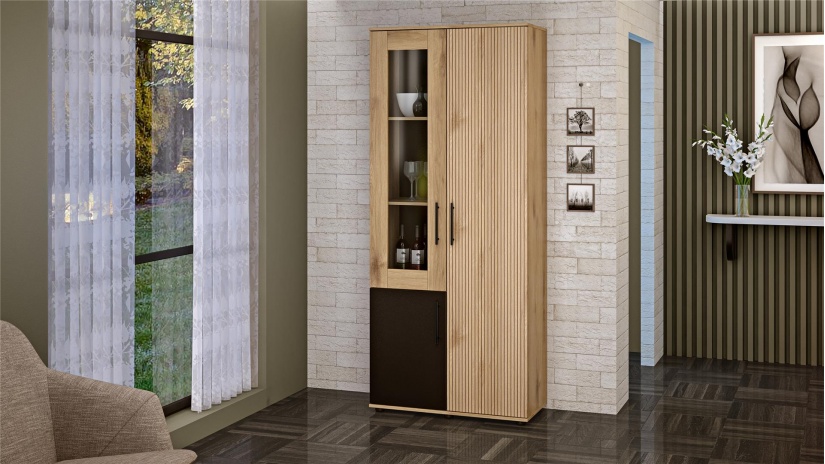 Секция Ламела модулни дъб канела с дъб ламела и черно шагре - изглед 8 - МебелМаг Секция Ламела модулни дъб канела с дъб ламела и черно шагре - изглед 8