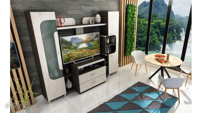 Секция Монако с витрина босфор с бор алан - изглед 2 - МебелМаг Секция Монако с витрина босфор с бор алан - изглед 2