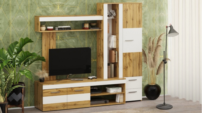 Секция Неапол с открити рафтове златен дъб с бяло - изглед 1