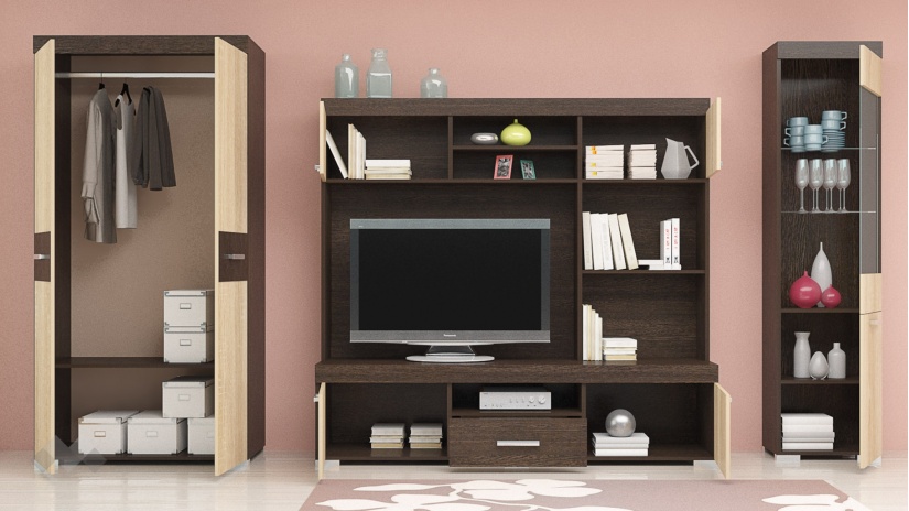 Секция Прага с гардероб дъб сонома с венге - изглед 2 - МебелМаг Секция Прага с гардероб дъб сонома с венге - изглед 2