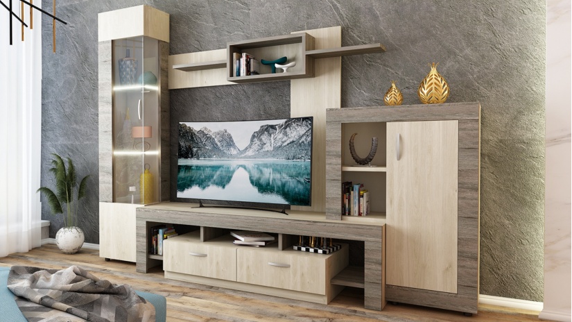 Секция Самба с LED осветление бор алън и шермън - изглед 2 - МебелМаг Секция Самба с LED осветление бор алън и шермън - изглед 2