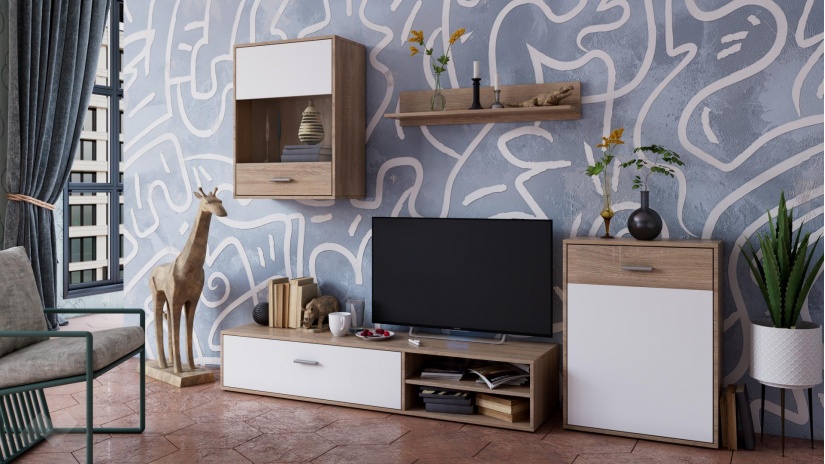 Секция Селена модулни дъб сонома с бяло - изглед 2 - МебелМаг Секция Селена модулни дъб сонома с бяло - изглед 2