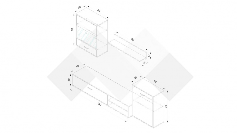 Секция Селена модулни дъб сонома с бяло - изглед 4 - МебелМаг Секция Селена модулни дъб сонома с бяло - изглед 4