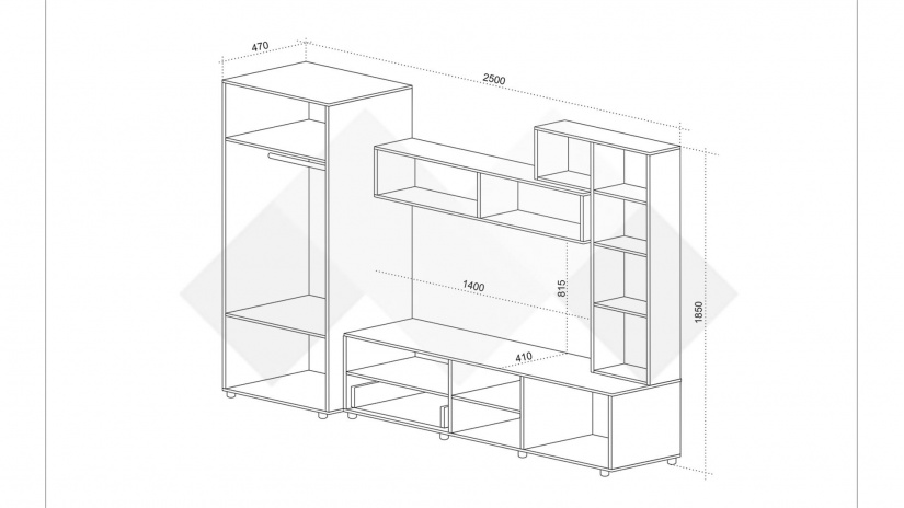 Секция Сенс с гардероб графит с кашмир и денвър - изглед 3 - МебелМаг Секция Сенс с гардероб графит с кашмир и денвър - изглед 3
