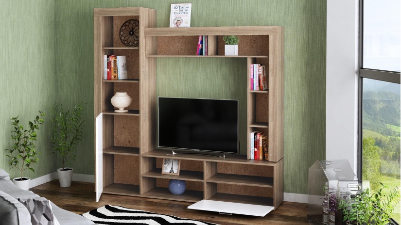 Секция Шоу с открити рафтове дъб сонома с бяло - изглед 3