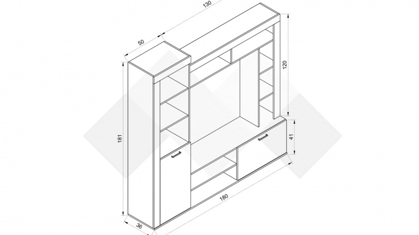 Секция Шоу с открити рафтове дъб сонома с бяло - изглед 5