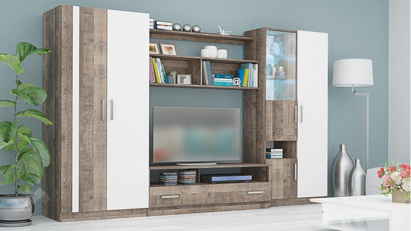 Секция Скарлет с гардероб колониален дъб с бял гланц - изглед 1