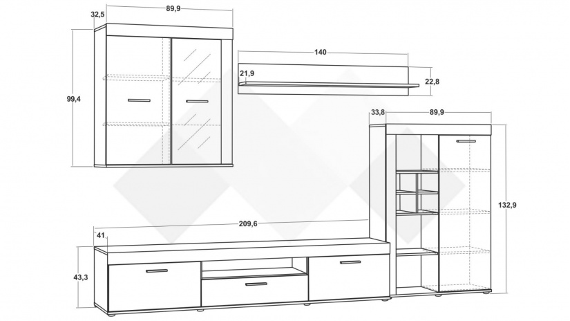 Секция Валентин модулни тъмен дъб с черен дъб - изглед 4 - МебелМаг Секция Валентин модулни тъмен дъб с черен дъб - изглед 4