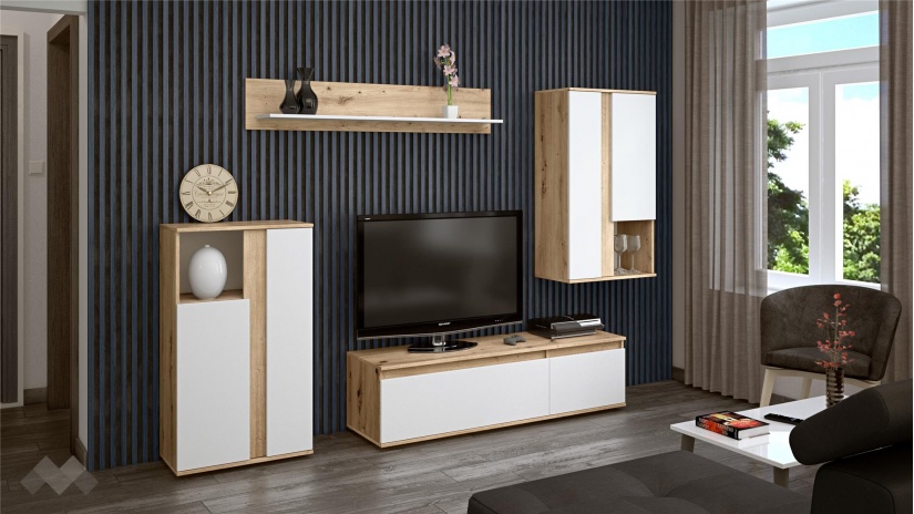 Секция Вера с открити рафтове артизан с бяло - изглед 2 - МебелМаг Секция Вера с открити рафтове артизан с бяло - изглед 2