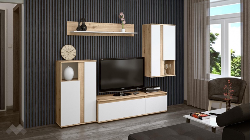 Секция Вера с открити рафтове артизан с бяло - изглед 3 - МебелМаг Секция Вера с открити рафтове артизан с бяло - изглед 3