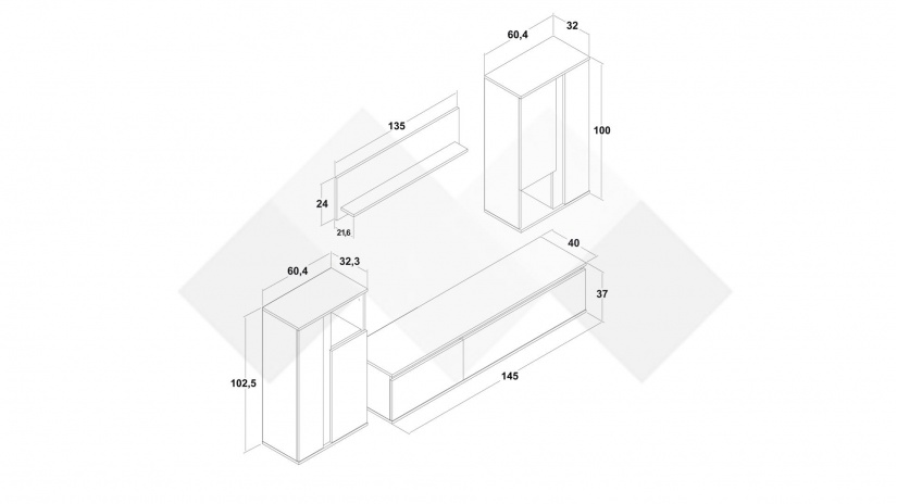 Секция Вера с открити рафтове артизан с бяло - изглед 5 - МебелМаг Секция Вера с открити рафтове артизан с бяло - изглед 5