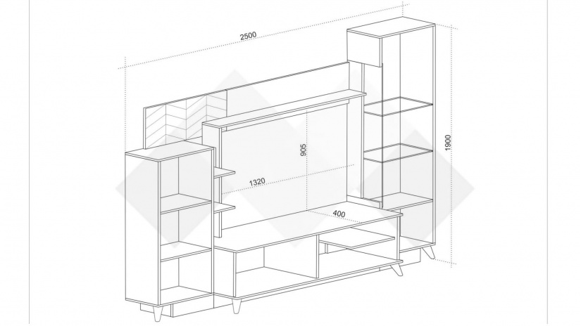Секция Тренд с витрина черно шагре с дъб суров - изглед 2 - МебелМаг Секция Тренд с витрина черно шагре с дъб суров - изглед 2