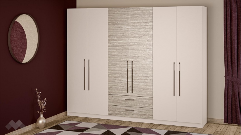 Гардероб Керина шесткрилни памучно бежов с травертин - изглед 1