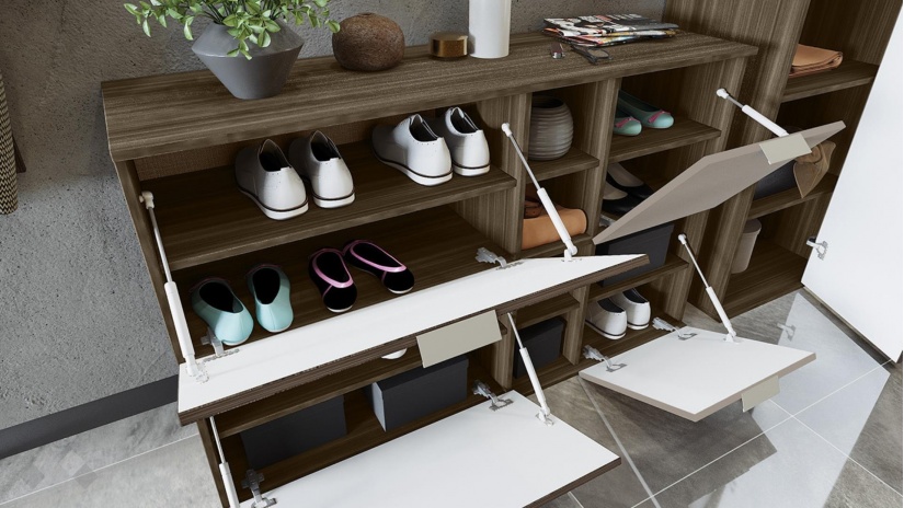 Шкаф за обувки Поситано дъб дилън тъмен с капучино мат и пасифик - изглед 2