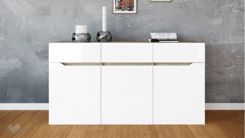 Скрин Бос бяло гланц с дъб сонома - изглед 1