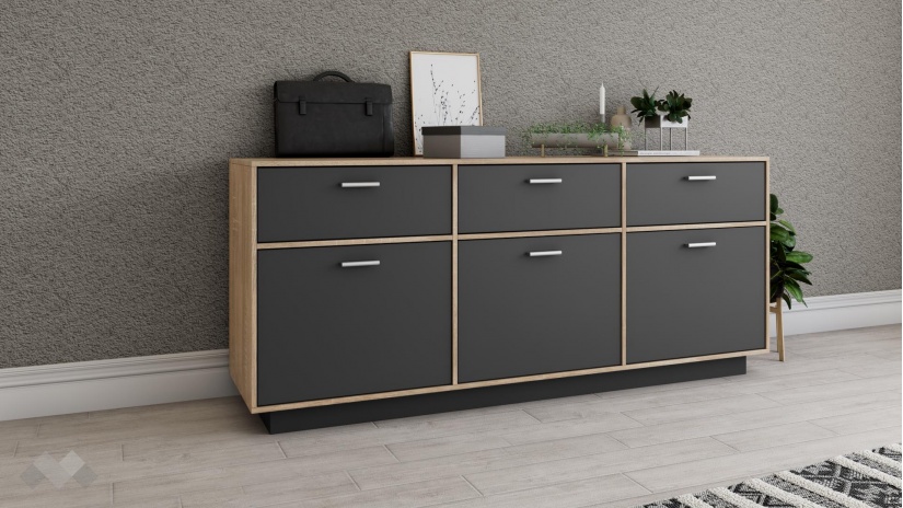 Скрин Денвър дъб сонома с антрацит - изглед 1 - МебелМаг Скрин Денвър дъб сонома с антрацит - изглед 1