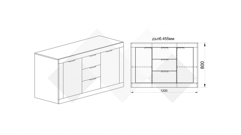 Скрин Хендерсън бяло фладер и бял гланц - изглед 2 - МебелМаг Скрин Хендерсън бяло фладер и бял гланц - изглед 2