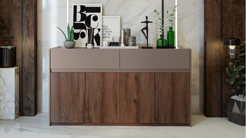 Скрин Калатрава кафяв дъб пиемона с лате - изглед 1 - МебелМаг Скрин Калатрава кафяв дъб пиемона с лате - изглед 1