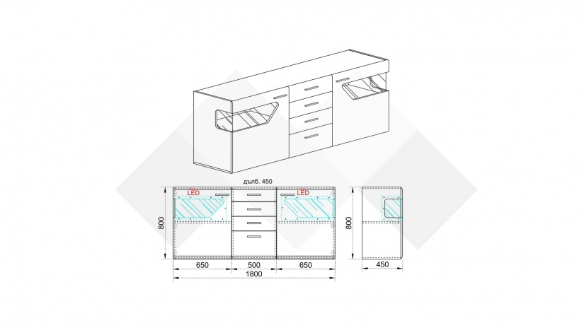 Скрин Мариано бяло гланц хайглос с дъб дакота - изглед 3