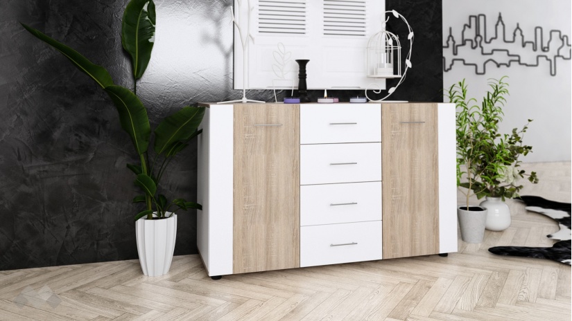 Скрин Париж светла сонома с бяло гладко - изглед 1 - МебелМаг Скрин Париж светла сонома с бяло гладко - изглед 1