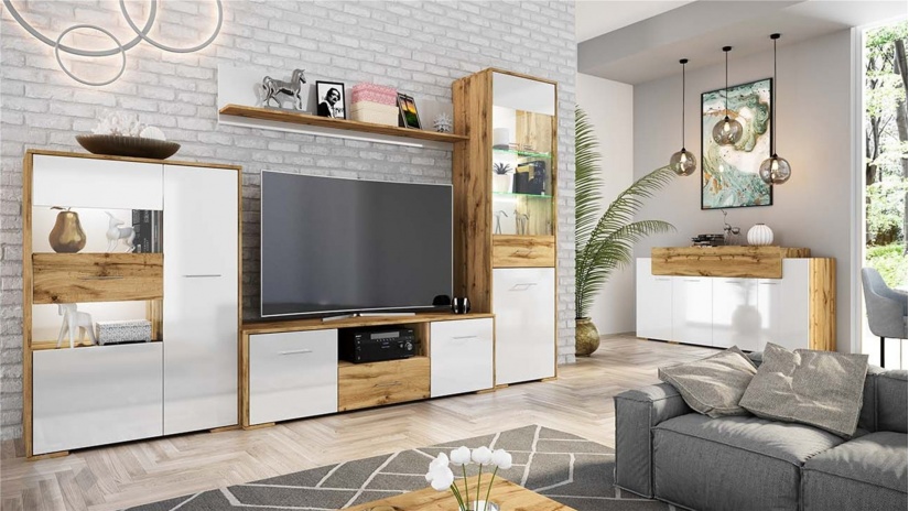 Скрин Пезаро дъб дакота с бял гланц - изглед 2