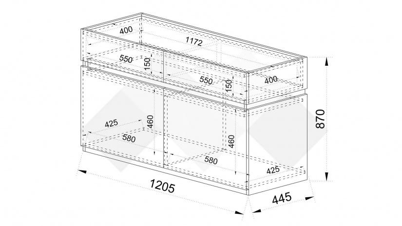 Скрин Поситано дъб дилън тъмен с капучино мат и пасифик - изглед 5 - МебелМаг Скрин Поситано дъб дилън тъмен с капучино мат и пасифик - изглед 5