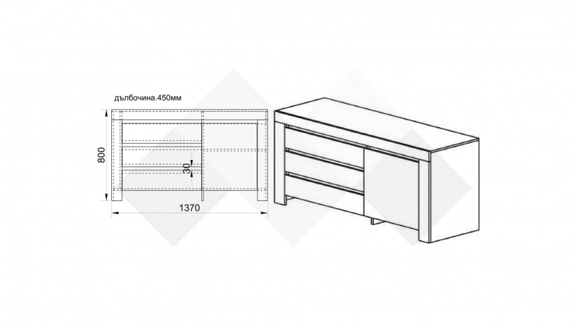 Скрин Райли сонома арвен - изглед 2 - МебелМаг Скрин Райли сонома арвен - изглед 2