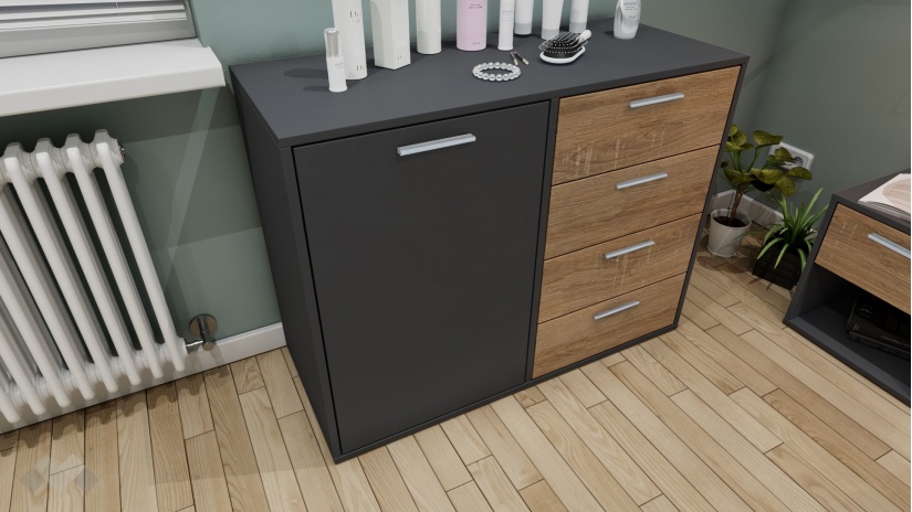 Скрин Жизел антрацит с дъб сонома - изглед 1