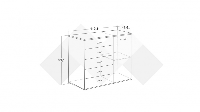 Скрин Жизел бяло гладко с дъб сонома - изглед 3 - МебелМаг Скрин Жизел бяло гладко с дъб сонома - изглед 3