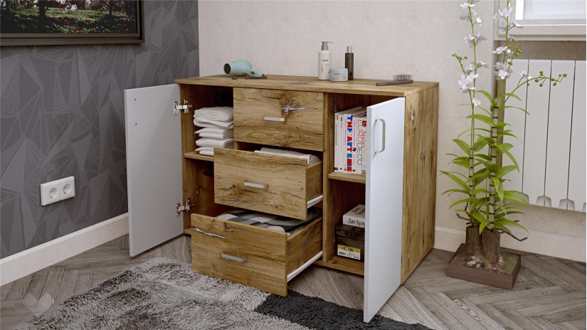 Скрин Селтик келтски дъб със светло сиво - изглед 2 - МебелМаг Скрин Селтик келтски дъб със светло сиво - изглед 2