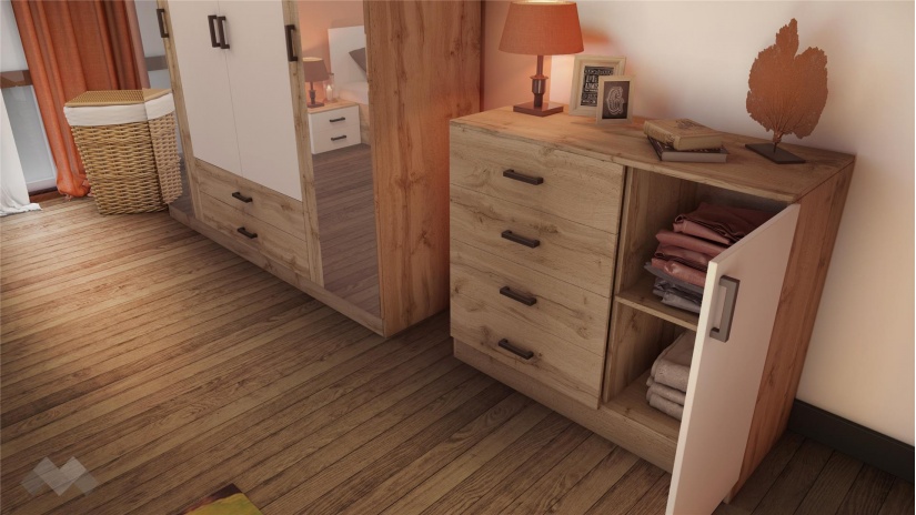 Спален комплект Анастасия с включен матрак Бонел 160/200 дъб дакота с бяло гладко - изглед 3