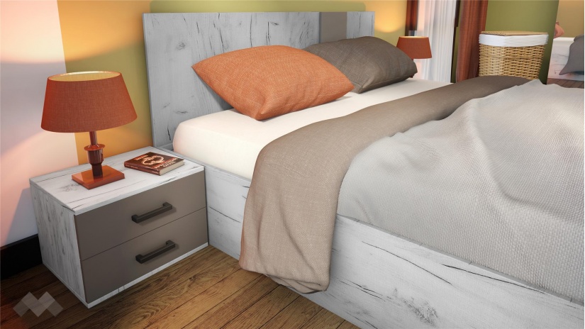 Спален комплект Анастасия с включен матрак Бонел 160/200 дъб крафт бял с базалт - изглед 2 - МебелМаг Спален комплект Анастасия с включен матрак Бонел 160/200 дъб крафт бял с базалт - изглед 2