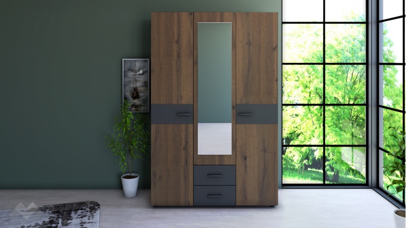 Спален комплект Дани дъб вотан с черно шагре - изглед 5