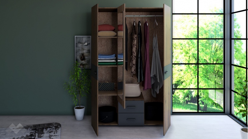 Спален комплект Дани дъб вотан с черно шагре - изглед 6