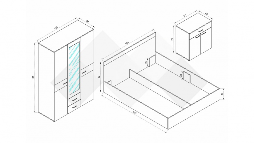 Спален комплект Дани малта с антрацит - изглед 2 - МебелМаг Спален комплект Дани малта с антрацит - изглед 2