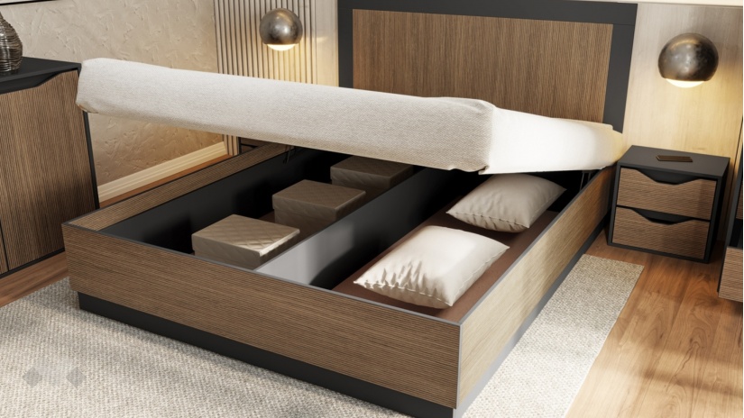 Спален комплект Ейприл с включен матрак Бонел 160/200 орех линеа с графит - изглед 3