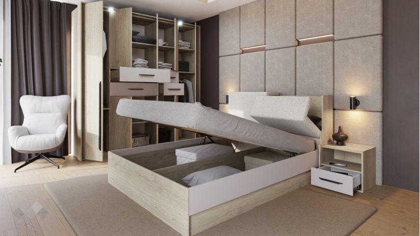 Спален комплект Емили с включен матрак Бонел 160/200 дъб кота кремона с кашмир - изглед 2 - МебелМаг Спален комплект Емили с включен матрак Бонел 160/200 дъб кота кремона с кашмир - изглед 2