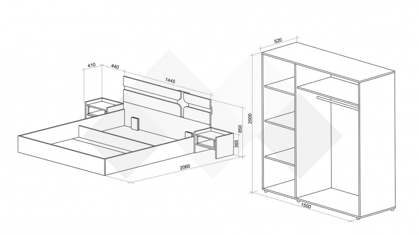 Спален комплект Енцо бял гланц с денвър - изглед 2