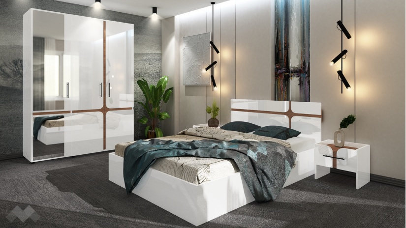 Спален комплект Енцо бял гланц с денвър - изглед 1