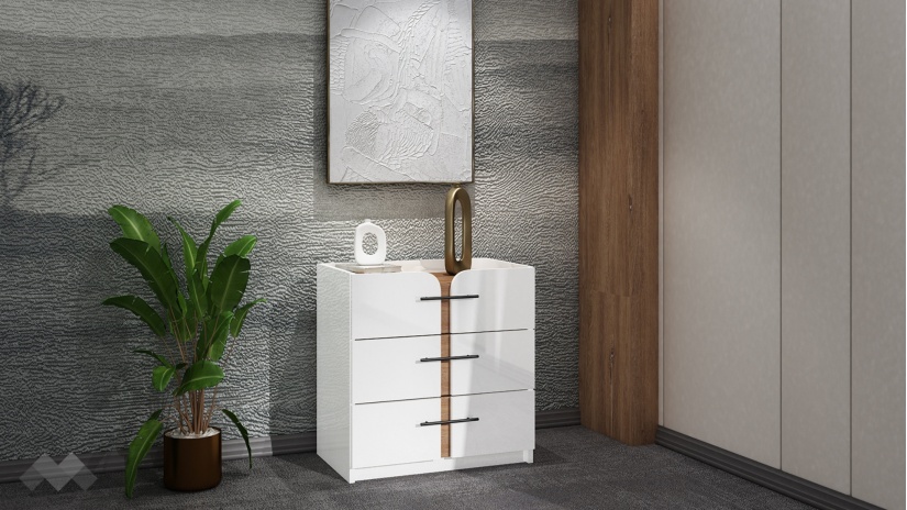 Спален комплект със скрин бял гланц с денвър - изглед 4 - МебелМаг Спален комплект със скрин бял гланц с денвър - изглед 4