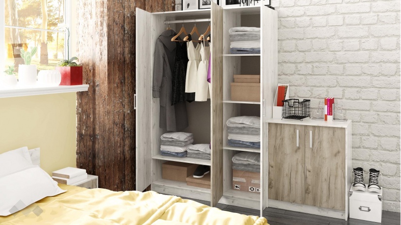 Спален комплект Ентърпрайс с включен матрак Бонел 160/200 дъб крафт бял с дъб крафт сив - изглед 4 - МебелМаг Спален комплект Ентърпрайс с включен матрак Бонел 160/200 дъб крафт бял с дъб крафт сив - изглед 4