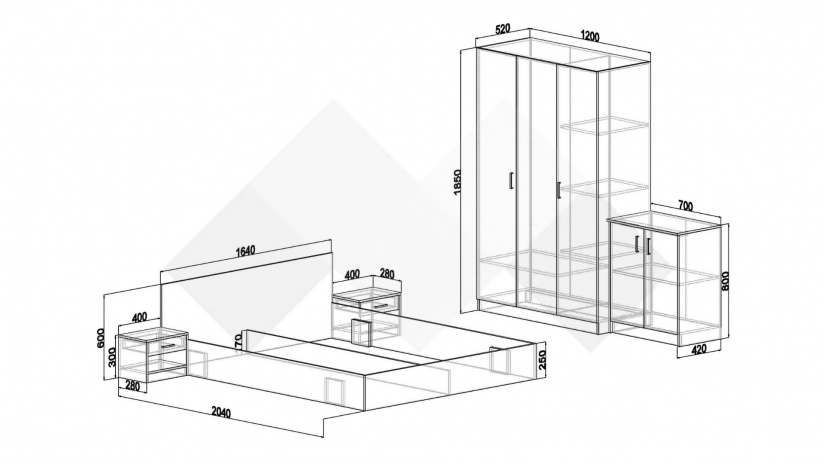 Спален комплект Ентърпрайс с включен матрак Бонел 160/200 дъб крафт бял с дъб крафт сив - изглед 5 - МебелМаг Спален комплект Ентърпрайс с включен матрак Бонел 160/200 дъб крафт бял с дъб крафт сив - изглед 5